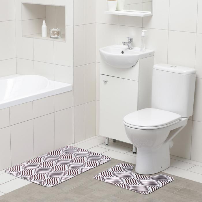 Набор ковриков для ванны и туалета Доляна «Волна», 2 шт: 50×80, 40×50 см, цвет коричневый