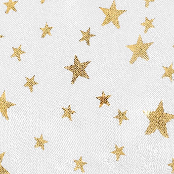 Ткань атлас на белом золотые звезды, ширина 150 см