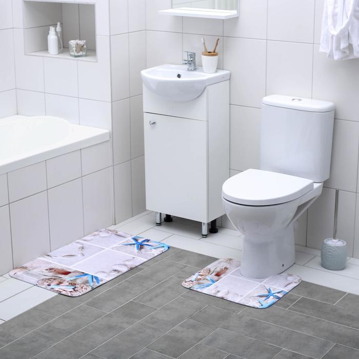 Набор ковриков для ванны и туалета Доляна «Морская бутыль», 2 шт: 40×45, 45×75 см