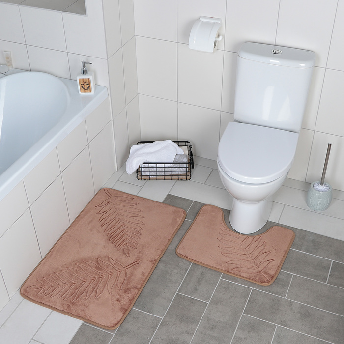 Набор ковриков для ванны и туалета Доляна «Тропики», 2 шт: 40×50, 50×80 см, цвет светло-коричневый